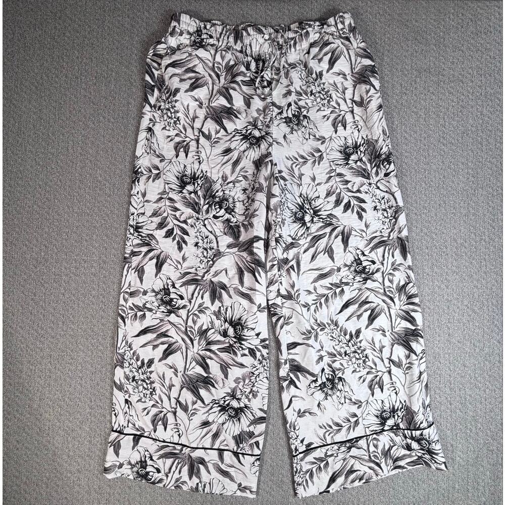 NWT H&M Wide Leg Pants Sz L White & Black/Gray Beach Resort Vacation